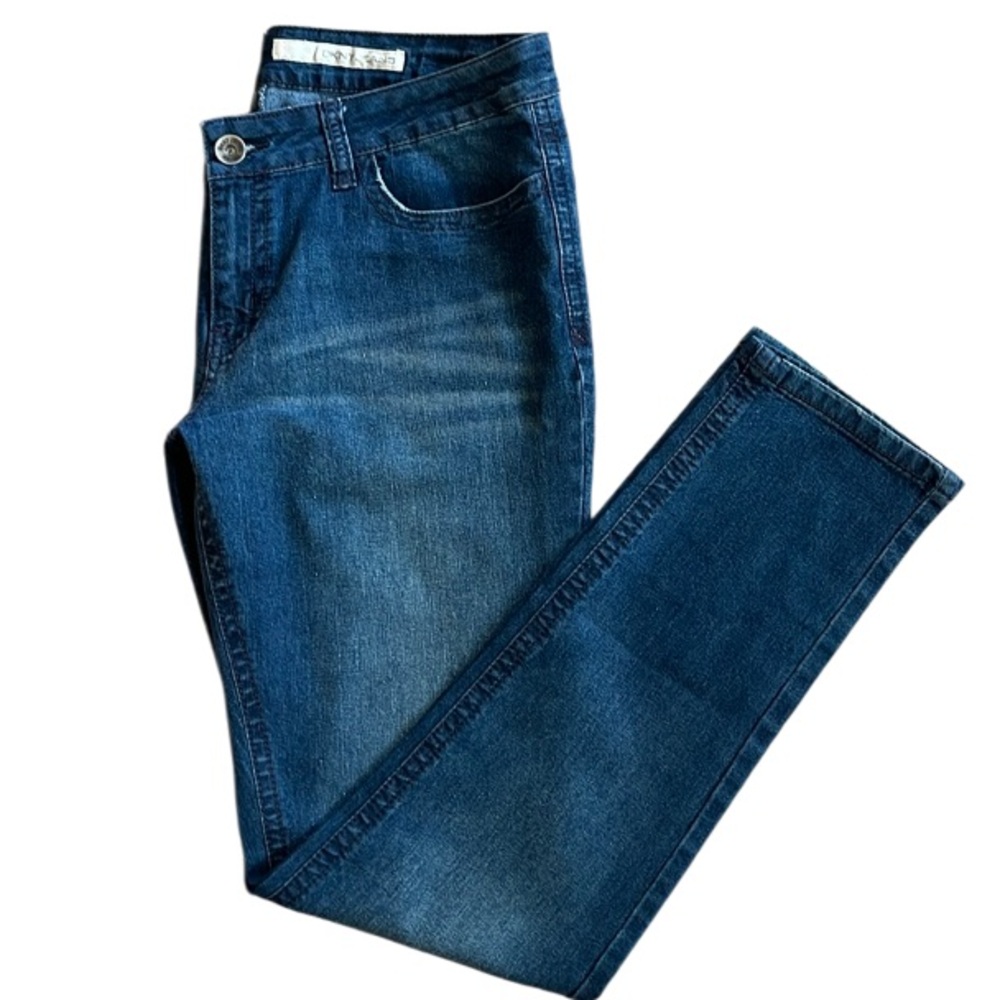 DKNY WOMENS MID RISE KNIT DENIM STRAIGHT LEG BLUE JEANS SIZE 14